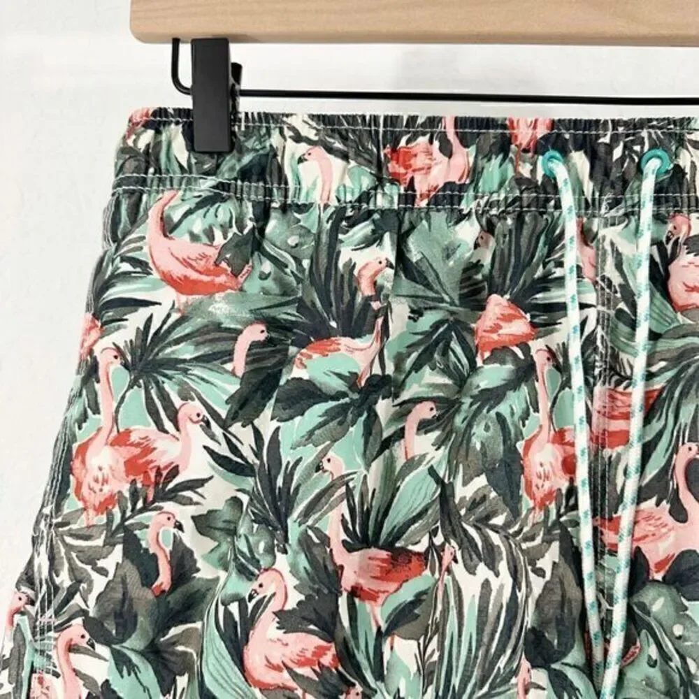 Goodfellow & Co Tropical Flamingo Print Above Knee Swim Trunks‎ Green Size Large